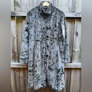 Faux Fur Long Coat in Gray and Black